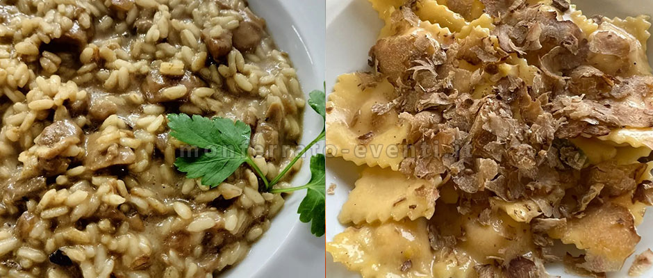 Risotto ai funghi porcini e agnolotti al tartufo