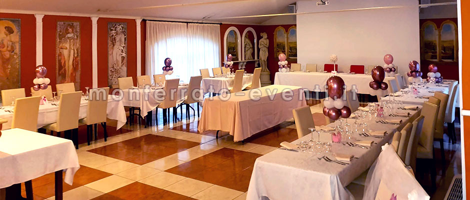 Sala allestita per matrimonio elegante alla tenuta