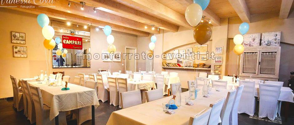 sala ristorante decorata con coloratissimi palloncini per compleanni monferrato eventi