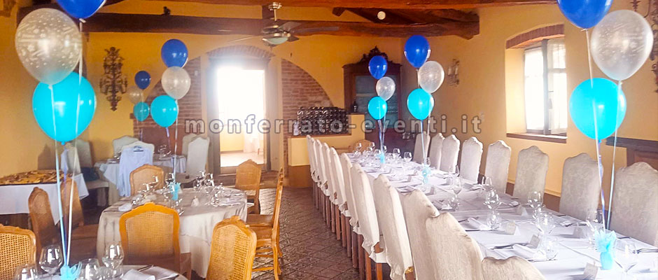 sala ristorante addobbata con sculture di palloncini giokinfesta balloon alessandria asti valenza