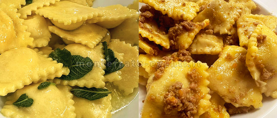 ravioli freschi al burro e salvia e ravioli al ragù bianco alla piemontese